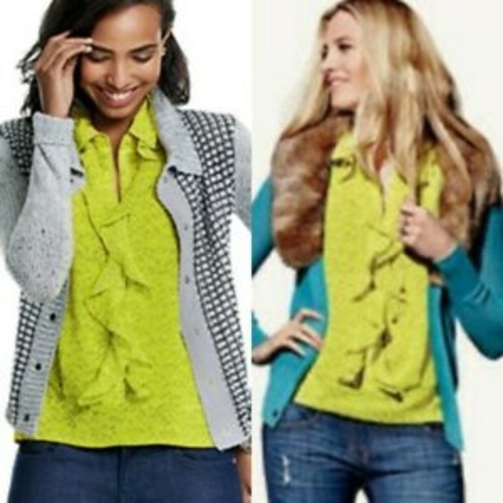 CAbi Blouse Top Chartreuse Yellow Sleeveless Ruffle Front MD